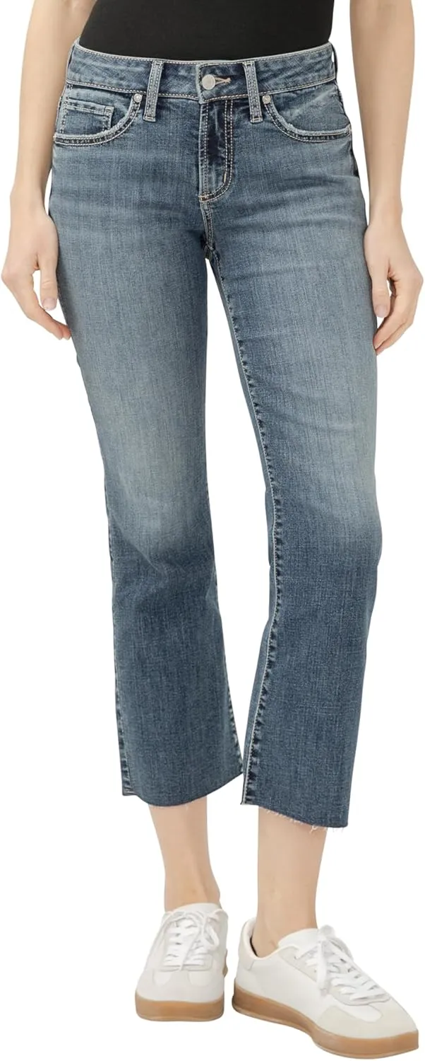 Silver Jeans Co. Women's Suki Mid Rise Curvy Fit Kick Flare Leg Jeans, Luxe Stretch Glory