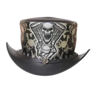 Skull Biker Leather Top Hat