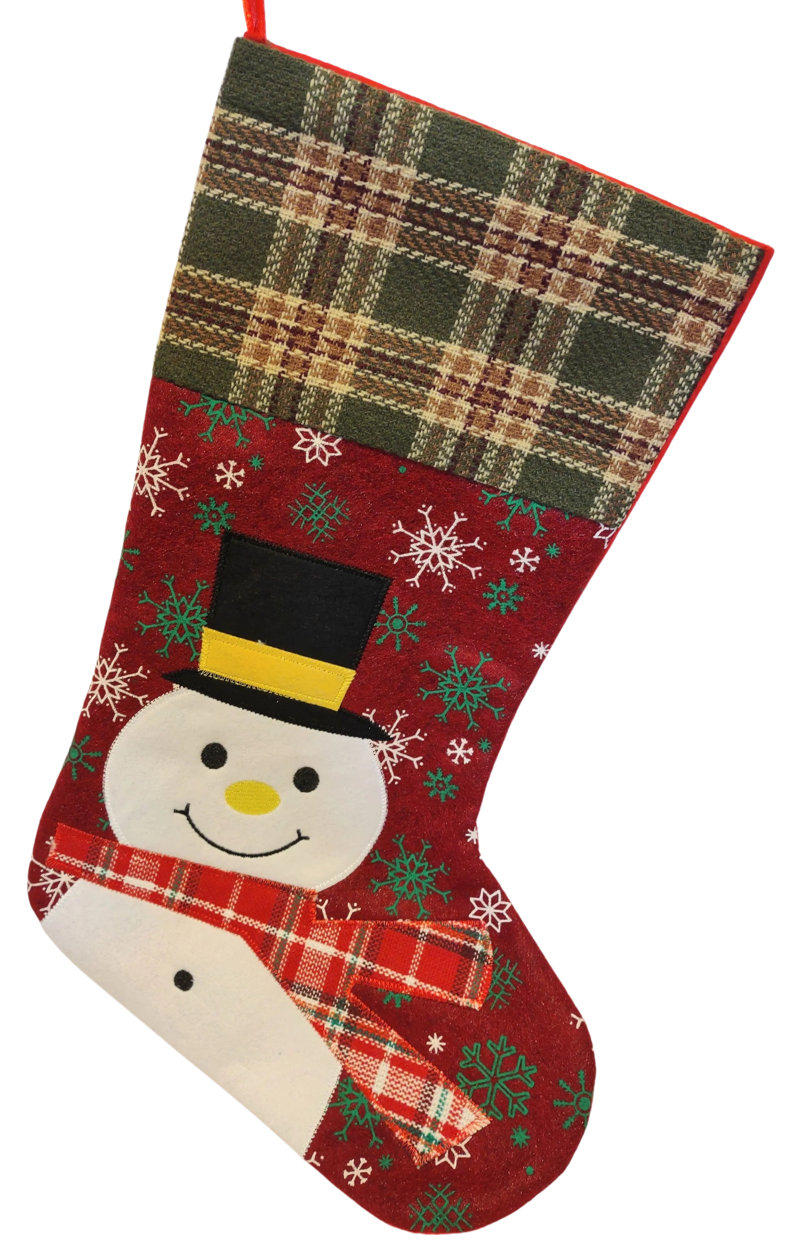 Snowman Felt Stocking Red plaid Scarf 18"