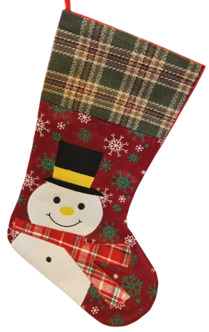 Snowman Felt Stocking Red plaid Scarf 18"