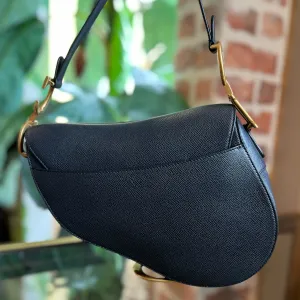 Trendy Inspired Dior Navy Blue Grained Calfskin Leather Saddle Bag