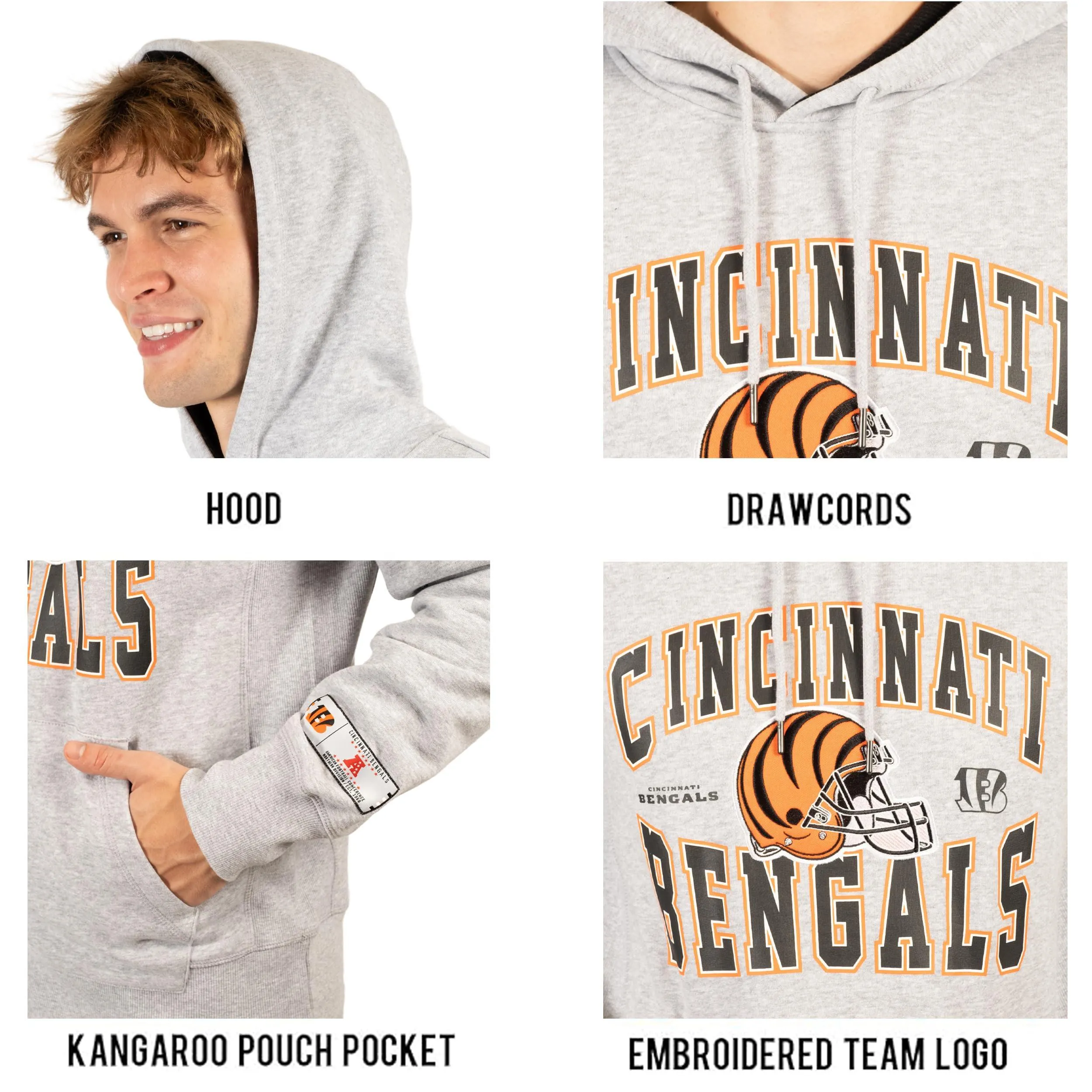 Ultra Game NFL Official Adults Ultimate Quality Super Soft Hoodie Sweatshirt - Unisex, Cincinnati Bengals, Heather Gray|Cincinnati Bengals