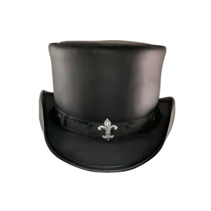 Victorian Fleur Black Leather Top Hat