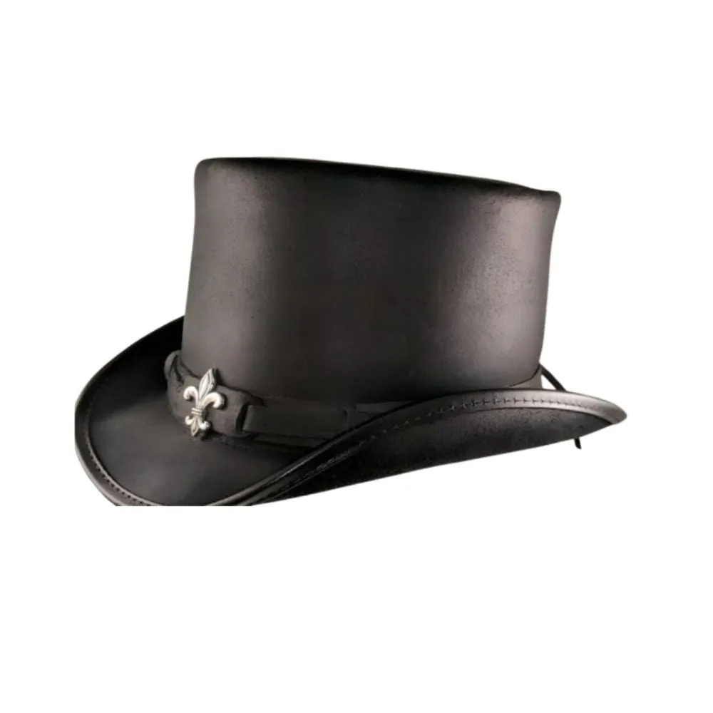 Victorian Fleur Black Leather Top Hat