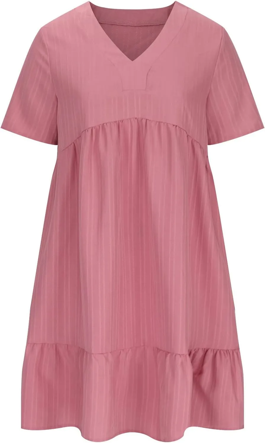 Wkishenl Summer Dresses for Women 2025 Vacation Trendy Short Sleeve V Neck Mini T Shirt Dress Pleated Ruffle Beach Sundresses