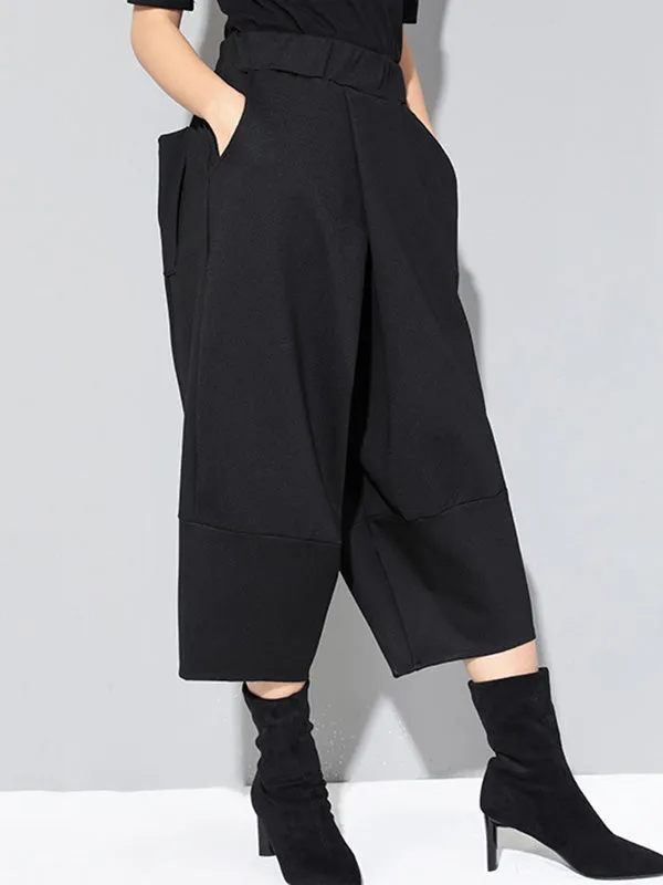 xakxx Cool Wide Leg Loose Solid Color Casual Three-Quarter Pants Bottoms