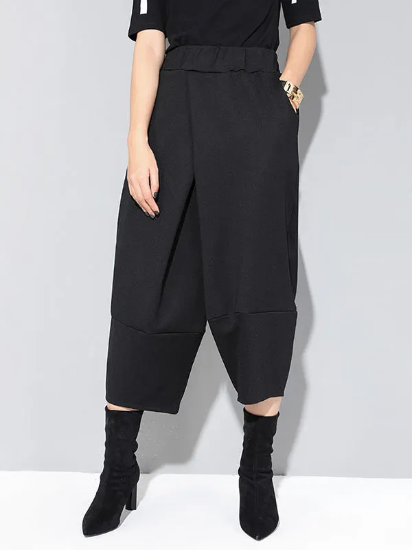 xakxx Cool Wide Leg Loose Solid Color Casual Three-Quarter Pants Bottoms