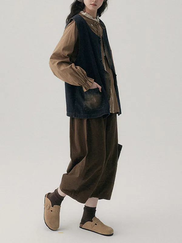 xakxx Harem Pants High Waisted Elasticity Solid Color Split-Joint Ninth Pants Trousers