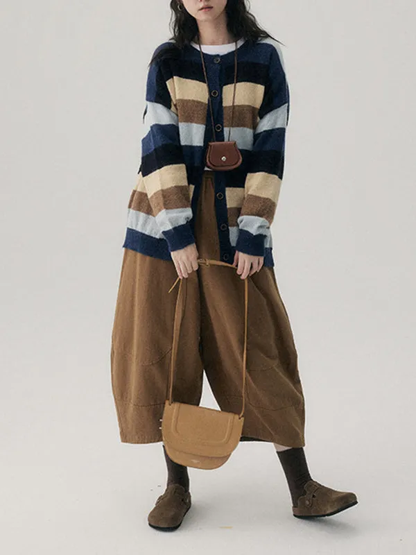 xakxx Harem Pants High Waisted Elasticity Solid Color Split-Joint Ninth Pants Trousers